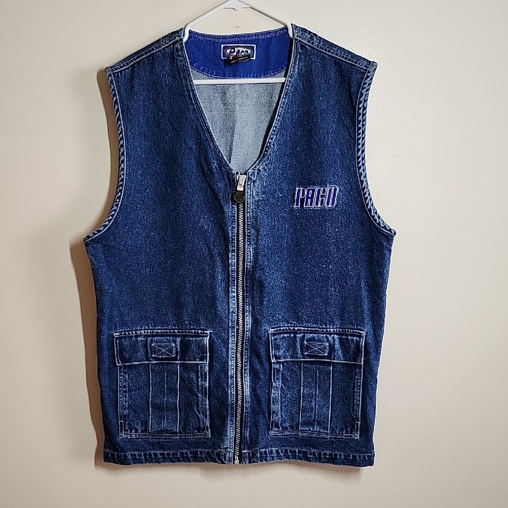 Paco 90s Cargo Denim Vest Zip Side Detail Mens Large Edgy Streetwear